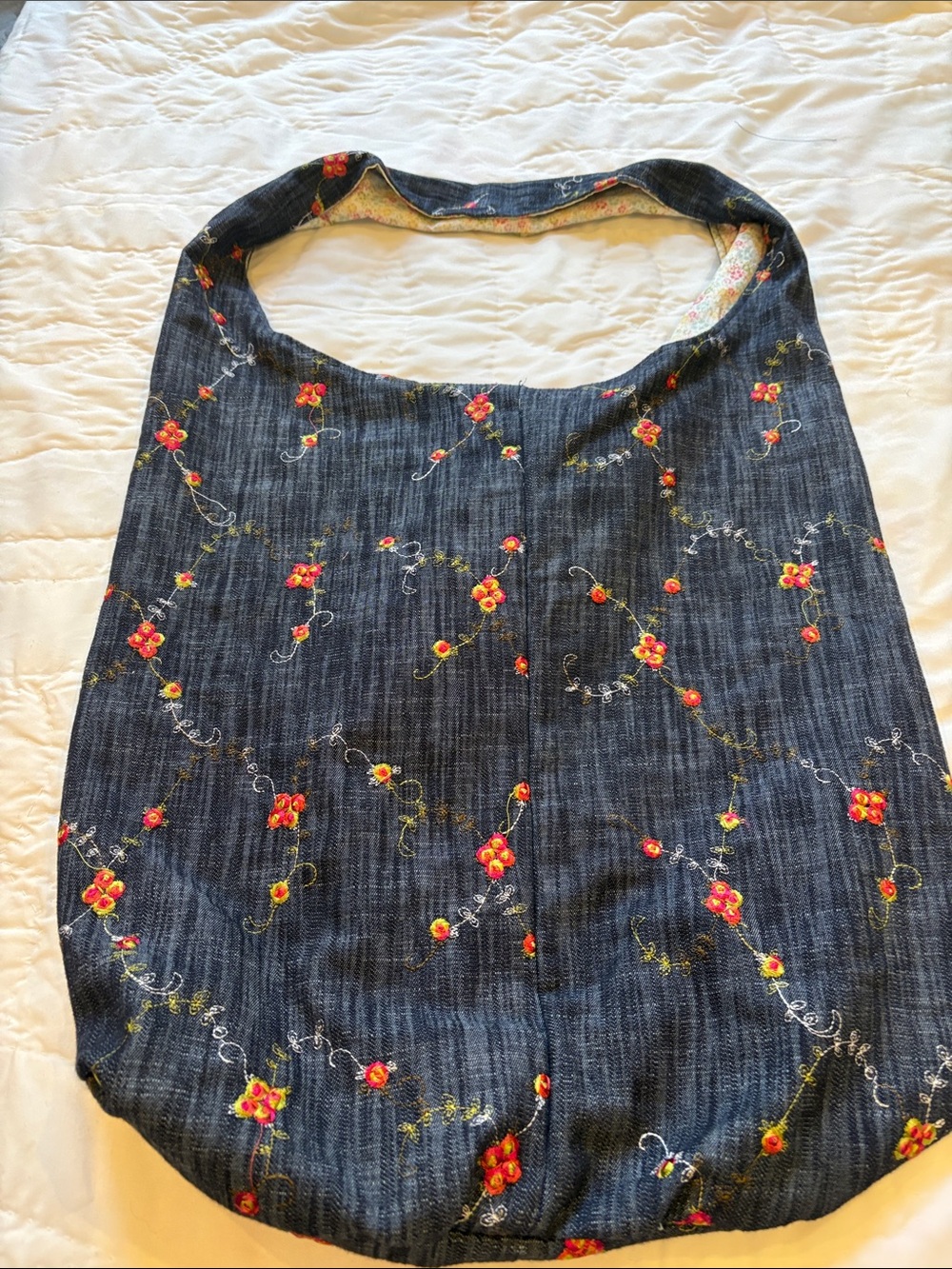 Upcycle Embroidered  Floral Denim  Sling Bag - Picture 2 of 6